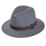Hats Plus Caps Linen Summer Fedora Elegant Cotton Sun Hat Wide Brim Trilby Grey Front Side
