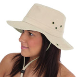 Hats Plus Caps 100% Cotton Sun Hat Wide Brim Aussie Style Bush Safari Hat with Chinstrap Stone Model