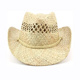 Hats Plus Caps Straw Cowboy Sun Hat Summer Fedora 100% Natural Straw Mens Ladies Chinstrap Front