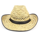Hats Plus Caps Straw Cowboy Hat Shapeable Brim Sun Fedora Bush Hat Breathable Chin Strap Black trim Front