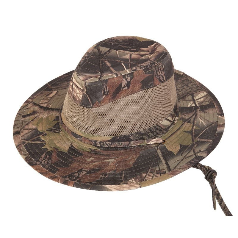 Hawkins Forest Camo Wide Brim Safari Fedora Sun Hat with Chin