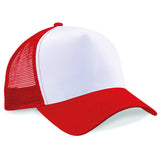 Trucker Baseball Cap Snapback Mesh Curved Mens Womens Sun Summer Hat Red White