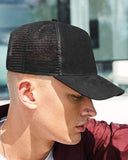 Suede Snapback Trucker Baseball Cap Mesh Womans Mens Sun Sports Hat Black