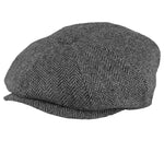Charltons of Northumberland Hats Plus Caps Peaky Blinders Hat Newsboy Flat Cap Herringbone Tweed Wool Baker Boy Gatsby Grey Herringbone