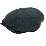 Charltons of Northumberland Hats Plus Caps Peaky Blinders Hat Newsboy Flat Cap Herringbone Tweed Wool Baker Boy Gatsby Blue Herringbone