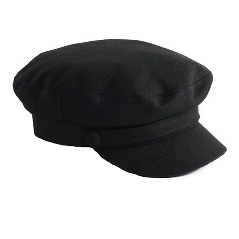 Charltons of Northumberland Wool Breton Fiddler Cap Greek Mariner Barge Fisherman Sailor Captains Hat Black Side