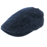Charlton's of Northumberland 100% Corduroy Cotton Flat Cap Hats Plus Caps Cord Country Farmer Indie Festival Autumn, Spring, Summer, Winter Navy Front Side