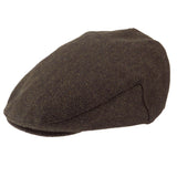Tweed Flat Cap Mens Traditional Herringbone British Retro Styled Hat Quilted Brown Herringbone Front Side