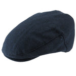 Tweed Flat Cap Mens Traditional Herringbone British Retro Styled Hat Quilted Navy Herringbone Front Side