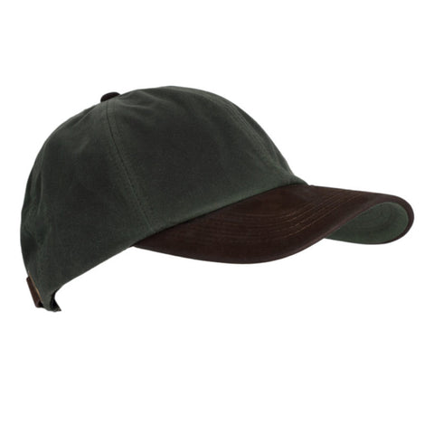 Charlton's of Northumberland British Waxed Cotton Suede Leather Peak Waterproof Baseball Cap Olive Green