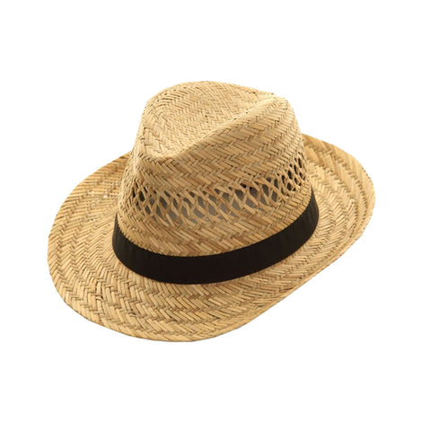 Straw Trilby Mens Womens Sun Hat Summer Fedora Fesitval Holiday Panama Retro