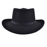 Hats Plus Caps Gambler 100% Wool Cowboy Hat Black Plain Belt - Hats and Caps