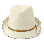 Linen Summer Trilby Cotton Sun Hat Vintage VTG Distressed Hessian Style Fedora Cream Front