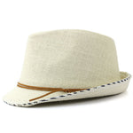Linen Summer Trilby Cotton Sun Hat Vintage VTG Distressed Hessian Style Fedora Cream Side
