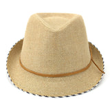 Linen Summer Trilby Cotton Sun Hat Vintage VTG Distressed Hessian Style Fedora Beige Front