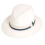 Hats Plus Caps Linen Summer Fedora Elegant Cotton Sun Hat Wide Brim Trilby CreamFront Side
