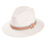 Hats Plus Caps Linen Summer Fedora Elegant Cotton Sun Hat Wide Brim Trilby Beige Front Side
