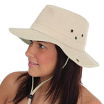 Hats Plus Caps 100% Cotton Sun Hat Wide Brim Aussie Style Bush Safari Hat with Chinstrap Stone Model