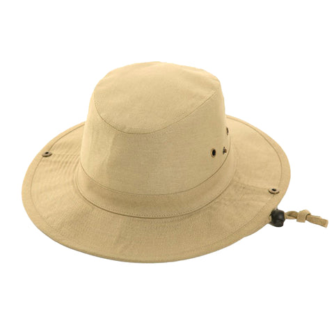 Hats Plus Caps 100% Cotton Sun Hat Wide Brim Aussie Style Bush Safari Hat with Chinstrap Beige