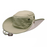Sun Hat Wide Brim Lightweight Nylon Aussie Style Safari Bush Hat Chinstrap Beige Front Side Studs