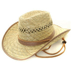 Hats Plus Caps Straw Cowboy Hat Shapeable Brim Sun Fedora Bush Hat Breathable Chin Strap Brown tan trim