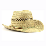 Hats Plus Caps Straw Cowboy Beaded Band Sun Hat Summer Fedora 100% Natural Straw Mens Ladies Side