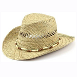 Hats Plus Caps Straw Cowboy Beaded Band Sun Hat Summer Fedora 100% Natural Straw Mens Ladies Front Side