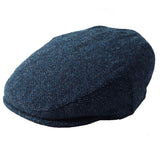 Genuine Harris Tweed Flat Cap 100% British Wool Scottish Stornoway Bunnet Hat Midnight Blue