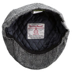 Genuine Harris Tweed Flat Cap 100% British Wool Scottish Stornoway Bunnet Hat Steel Grey Inside Quilted lining