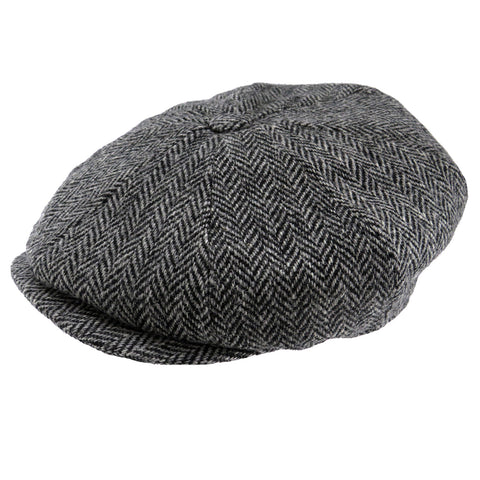 Harris Tweed Newsboy Flat Cap Peaky Blinders Hat 100% British Wool Carloway Grey