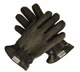 WALKER & HAWKES Harris Tweed Mens Gloves Leather Palms Gents Luxury Fully Lined Warm Quality Olive Charcoal