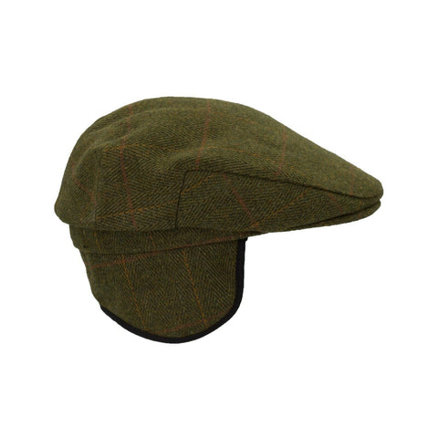 Walker Hawkes British Derby Tweed Teflon Waterproof Earflap Flat Cap Hats Plus Caps